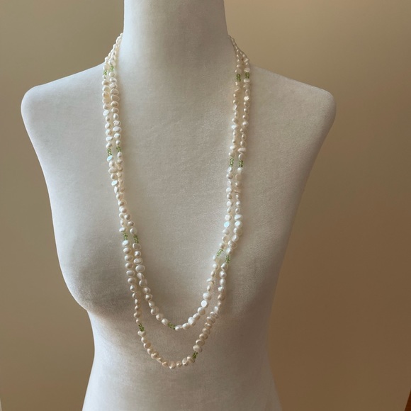64" Endless 7-8mm Cultured Pearl & Peridot Necklace from SAVVY CIE JEWELS - Picture 2 of 7